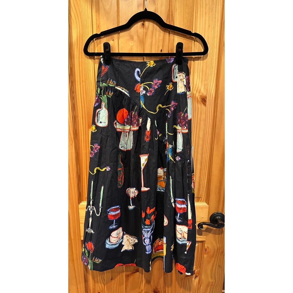 Lisa Says Gah x Anthropologie Maeve Graphic Midi Skirt Dinner Party NWT Small - Picture 4 of 8